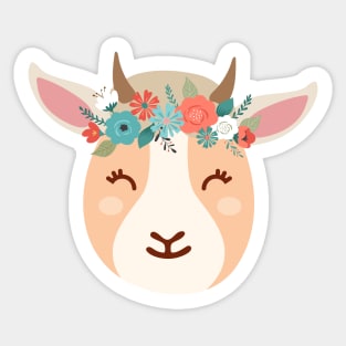 Cute Goat with Flower Crown Sticker